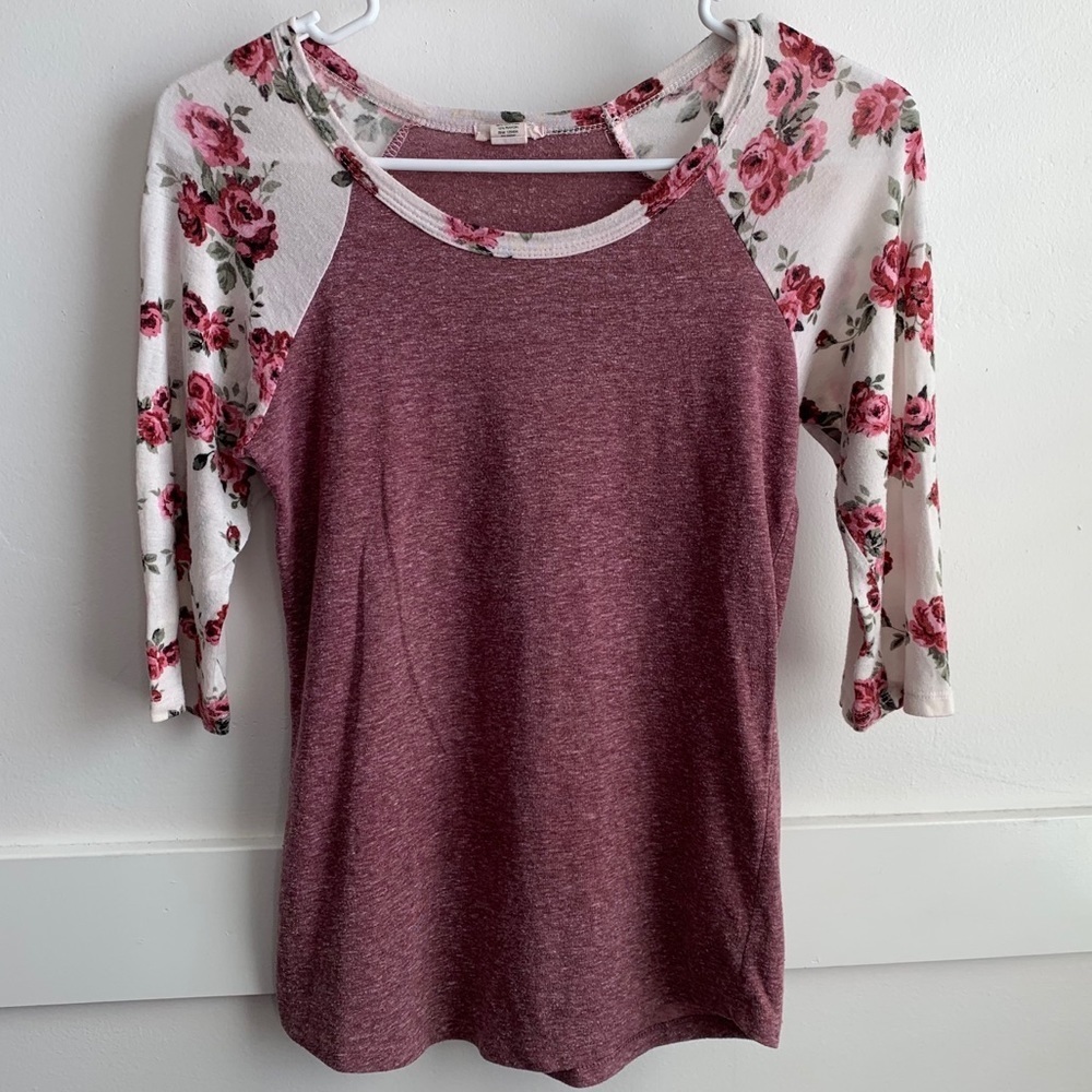 Blue Lemon Maroon & Floral Baseball Tee
